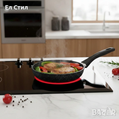 Комплект тигани Cheffinger с мраморно покритие – 3 части за всяка кухня - черен цвят, снимка 2 - Съдове за готвене - 53573465