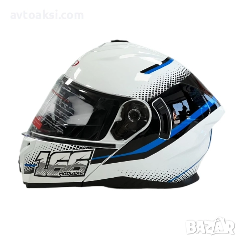 Mодуларна каска за мотор бяло/синьо, снимка 3 - Аксесоари и консумативи - 50809537