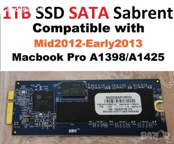  1TB SSD For MacBook Pro A1398 Mid 2012 Early 2013 A1425 Late 2012 Early 2013 SABRENT нов ссд диск, снимка 1 - Твърди дискове - 38235688