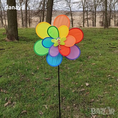 3606 Вятърна въртележка за градина Голямо цвете с животинче, снимка 3 - Градински мебели, декорация  - 39777183