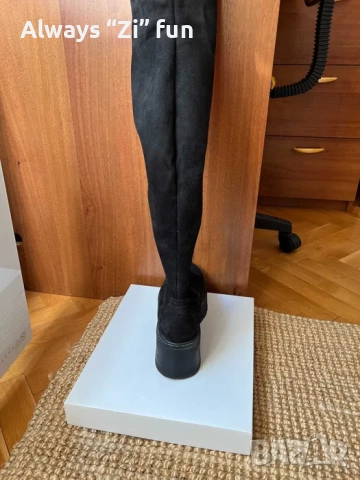 Дамски чизми над коляното Oleksy платформа, велур+текстил, снимка 4 - Дамски ботуши - 52375053