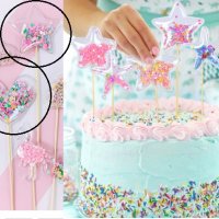 Сърце Звезда прозрачен гумен с конфети топер украса декор за торта парти рожден ден, снимка 1 - Други - 28100773