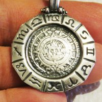 Сребърен синджир със сребърен медальон с вечния календар на Маите, обгърнат от 12-те зоди, снимка 5 - Колиета, медальони, синджири - 32290799