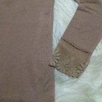 Плътна блуза в цвят капучино от еластично трико с подплата кадифе , снимка 3 - Тениски - 43480671