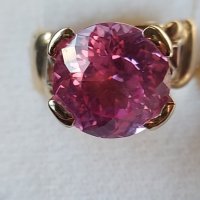 Златен руски пръстен с розов сапфир, снимка 2 - Пръстени - 43582668