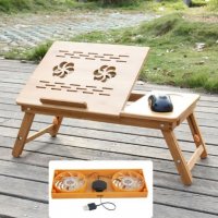 Бамбукова маса за лаптоп с вградени охладители BAMBOO E-TABLE, снимка 1 - Други стоки за дома - 38590295