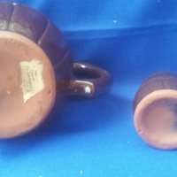 Керамичен сервиз в народен стил, буренца, буре и 6 буренца чашки, от едно време, снимка 4 - Антикварни и старинни предмети - 40613213