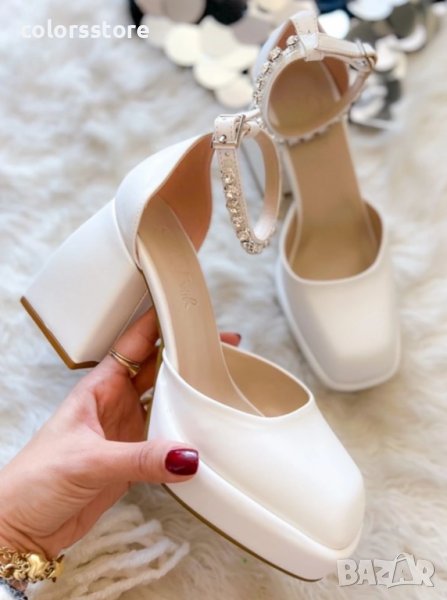 Сандали на ток - бяла кожа - VSN3 - ток 10см, снимка 1