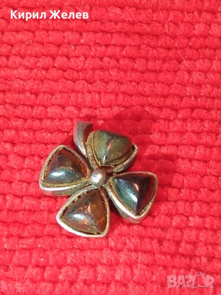 СРЕБЪРНА ЧЕТИРИЛИСТНА ДЕТЕЛИНА с ШЛИФОВАН НАТУРАЛЕН БАЛТИЙСКИ КЕХЛИБАР Арт АПЛИКАЦИЯ За БИЖУ 39957, снимка 1