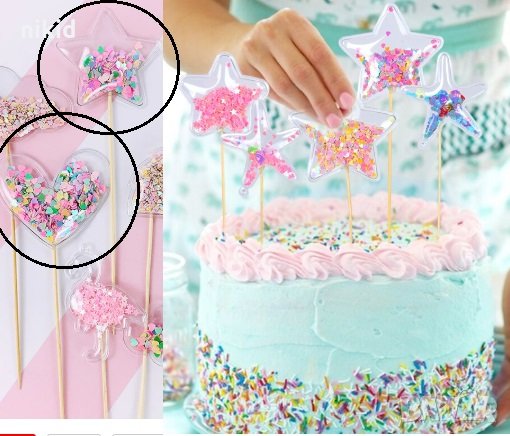 Сърце Звезда прозрачен гумен с конфети топер украса декор за торта парти рожден ден, снимка 1
