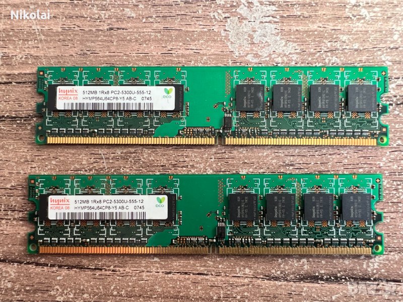 РАМ памет за компютър SK Hynix 2 x 512MB DDR2-667 PC2-5300 UDIMM (кит), снимка 1