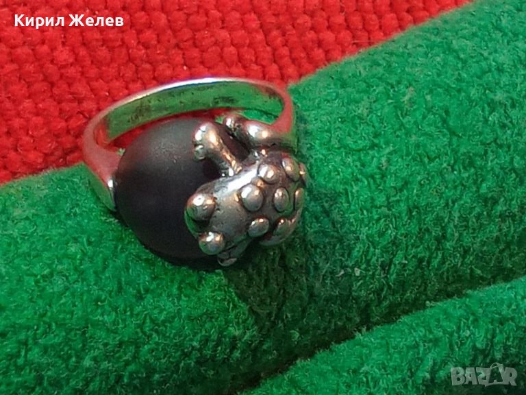 СТАР ФИГУРАЛЕН СРЕБЪРЕН ПРЪСТЕН ЖАБКА СРЕБРО 925 с ШЛИФОВАН ОПУШЕН ПЛАНИНСКИ КРИСТАЛ КВАРЦ 44256, снимка 1