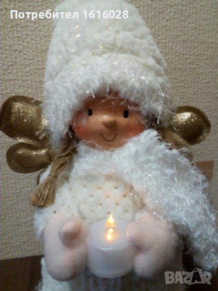 Уникално пухкаво бяло Коледно ангелче.Светещо., снимка 1