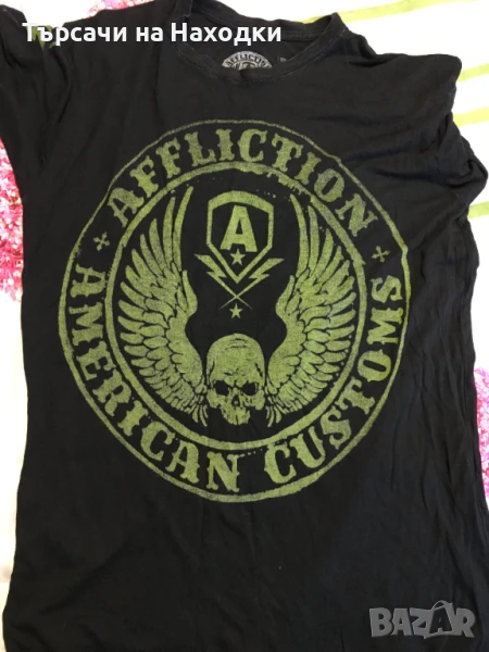 Мъжка тениска Affliction American Customs Black & Green Skull, снимка 1