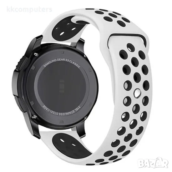 Силиконова каишка с дупки bSmart универсална за часовник Samsung, Huawei и др., 22mm, Бяла/Черна, снимка 1