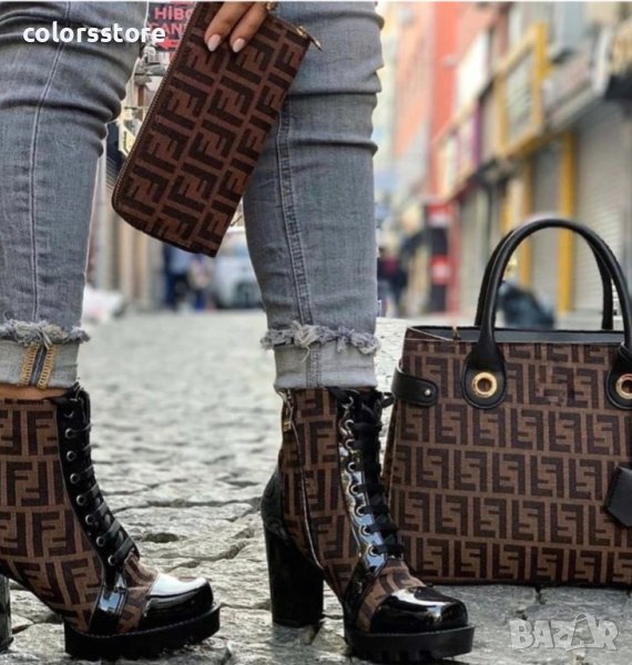 Боти на ток - черно с кафяво - FND1, снимка 1