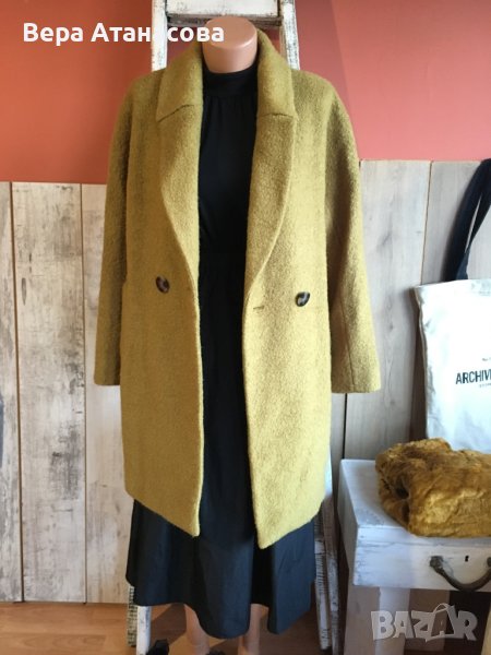 👢 Тренди палто в цвят горчица със съдържание на вълна🧡 м/л 💄, снимка 1