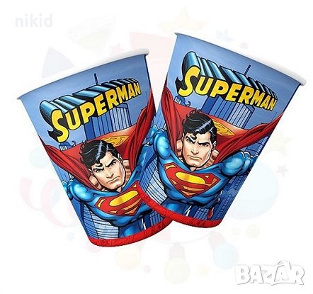 Супермен Superman 8 бр картонени чаши парти рожден ден, снимка 1