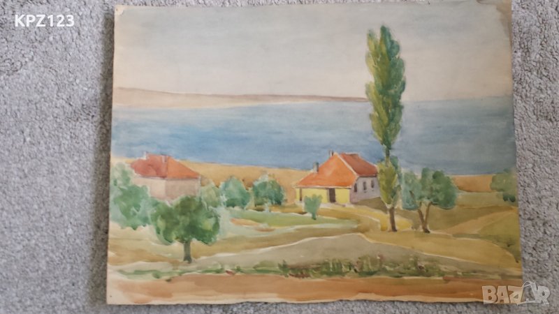 СТАРА КАРТИНА ПЕЙЗАЖ АКВАРЕЛ, снимка 1