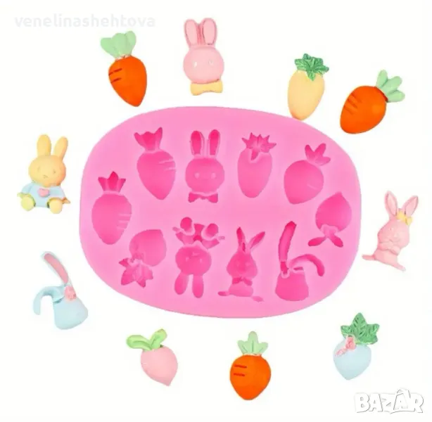 Великден морков заек зайче Силиконов молд форма за фондан за декорация на торта шоколад , снимка 1