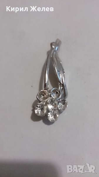 Брошка цвете с кристали Циркон сребриста -13903, снимка 1