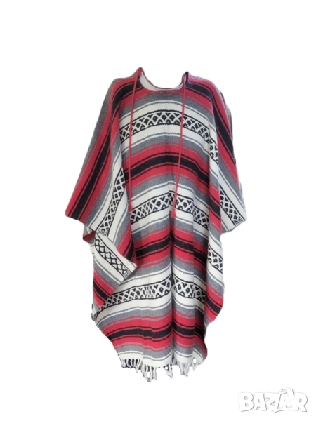 Голямо, многоцветно пончо, тъкано на ръка. 100% вълна. Възможен коментар., снимка 1