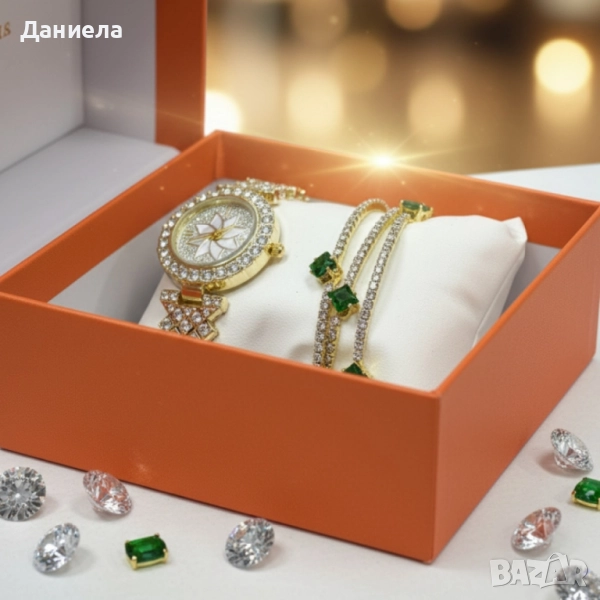 Дамски комплект – часовник + 3 твърди гривни;, снимка 1