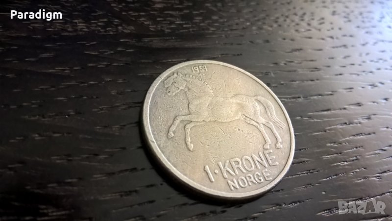 Монета - Норвегия - 1 крона | 1959г., снимка 1