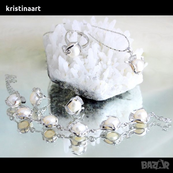 Комплект от пет части бели перли*Елза*, снимка 1