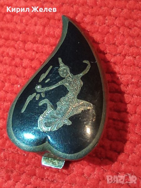 СТАРИННА СЪРЦЕВИДНА СРЕБЪРНА РЪЧНО ОРНАМЕНТИРАНА АВТОРСКА КЛИПС ОБЕЦА СРЕБРО SIAM 800 с НИЕЛО 22011 , снимка 1