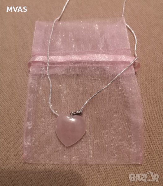 Ново колие розов кварц с посребрена блестяща верижка, снимка 1