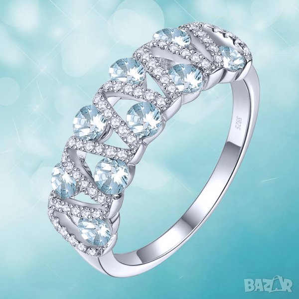 Дамски пръстен с аквамарини, снимка 1