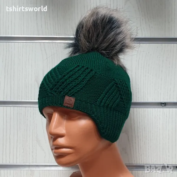 Нова детска зимна шапка тип ушанка с помпон в зелен цвят, снимка 1
