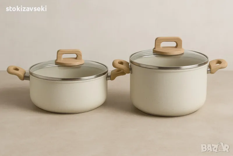 Тенджера Voltz Nice, Кован алуминий, Мраморно покр., Индукция, Кремав меланж, снимка 1