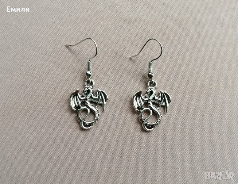 Ръчно изработени дамски обеци с китайски дракон в сребрист цвят, снимка 1
