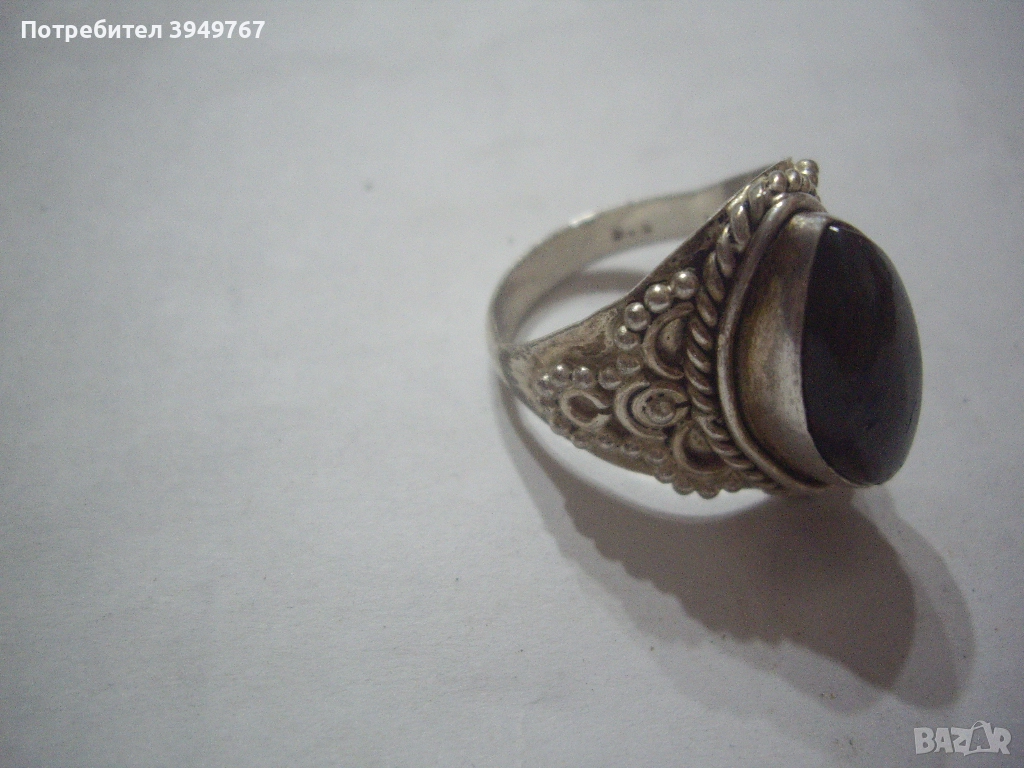 Стар масивен сребърен пръстен с голям камък., снимка 1