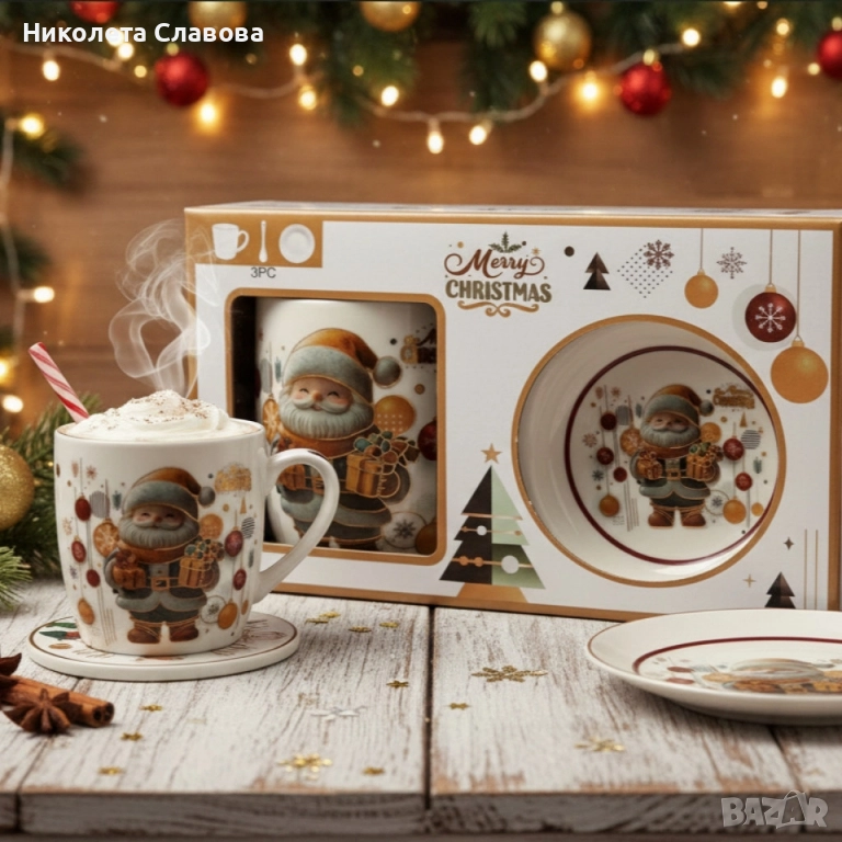 Коледна керамична чаша с капак и лъжица – уют за всяка сутри, снимка 1