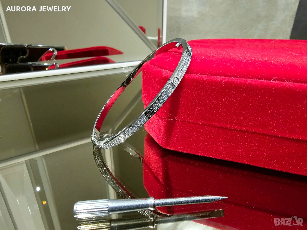 CARTIER Love Small Paved White Gold Diamonds Гривна с Отверка, снимка 1