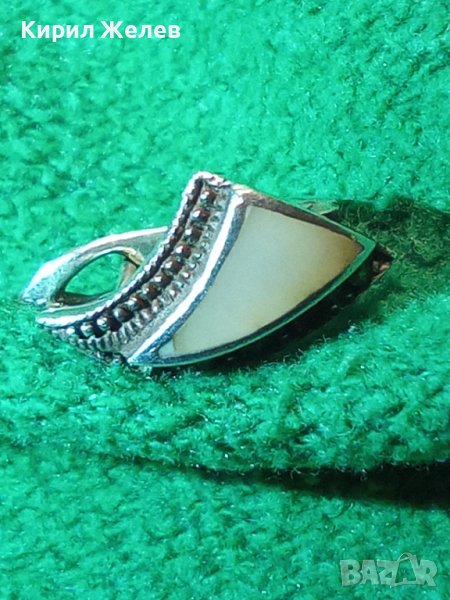 ПРЕКРАСНА СРЕБЪРНА СКЪПОЦЕННА ВИНТИДЖ АРТ ОБЕЦА СРЕБРО 925 АНГЛИЯ с ШЛИФОВАН ЛУНЕН КАМЪК 27048, снимка 1