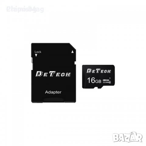 Карта памет DeTech Micro SDHC-I, 16GB, Class 10 + Адаптер, снимка 1