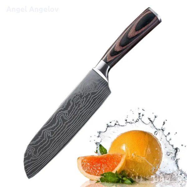 Нож Santoku от високовъглеродна стомана 5-инчови кухненски ножове за рязане на зеленчуци, плодове, , снимка 1