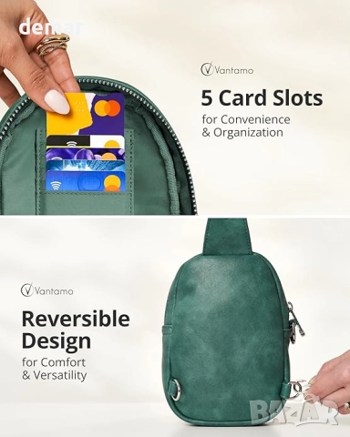 Малка дамска чанта през рамо Vantamo, с RFID и щипка против джебчии, тъмно зелено, снимка 4 - Чанти - 51654789