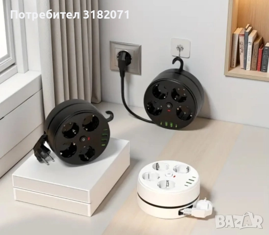 Кръгъл разклонител,с прибиращ се кабел 1,8м., снимка 7 - Други - 51614515