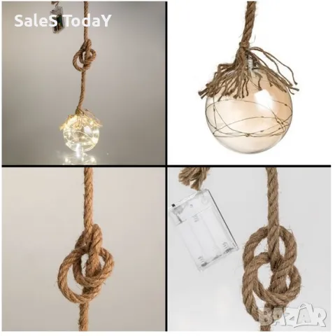 Лампа за таван с въже, 15 светодиода, LED, 60см, батерии, снимка 2 - Лед осветление - 47563960