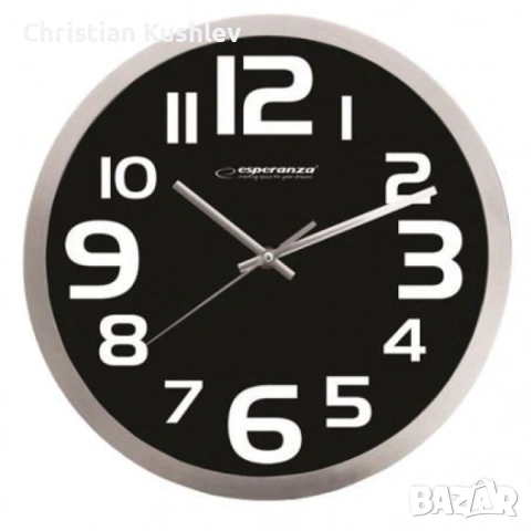 Стенен часовник  Zurich, 25см., големи цифри, кварц, черен, бял