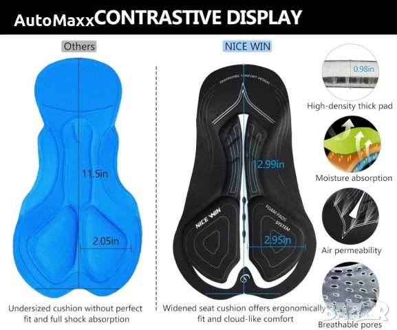NICEWIN Мъжки 4D Подплатени Велосипедни Шорти 
, снимка 4 - Спортни дрехи, екипи - 50486473