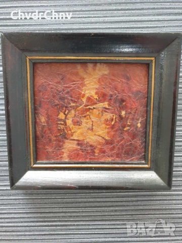 Пламен Костов/21x19см/малка българска картина акрил върху картон/пейзаж-стари къщи/дървена рамка