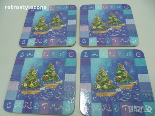 № 3510 комплект 6 бр. стари коркови подложки - коледен мотив   - размер 10,5 / 10,5 см , снимка 2 - Други ценни предмети - 27092081