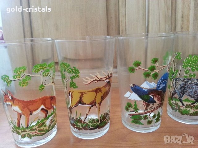  стъклени чаши с ловни мотиви , снимка 6 - Антикварни и старинни предмети - 33682330