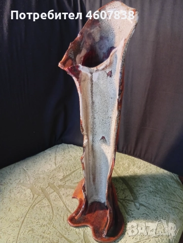 Керамична ваза немска авторска 38 см, снимка 6 - Декорация за дома - 52302122